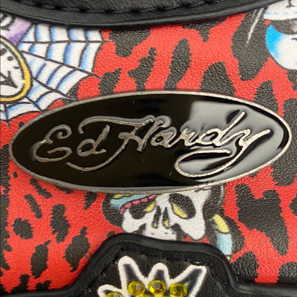 Ed Hardy Purse Satchel“Love Kills Slowly” Red/Black 9 x 16 Vegan - Picture 8 of 9